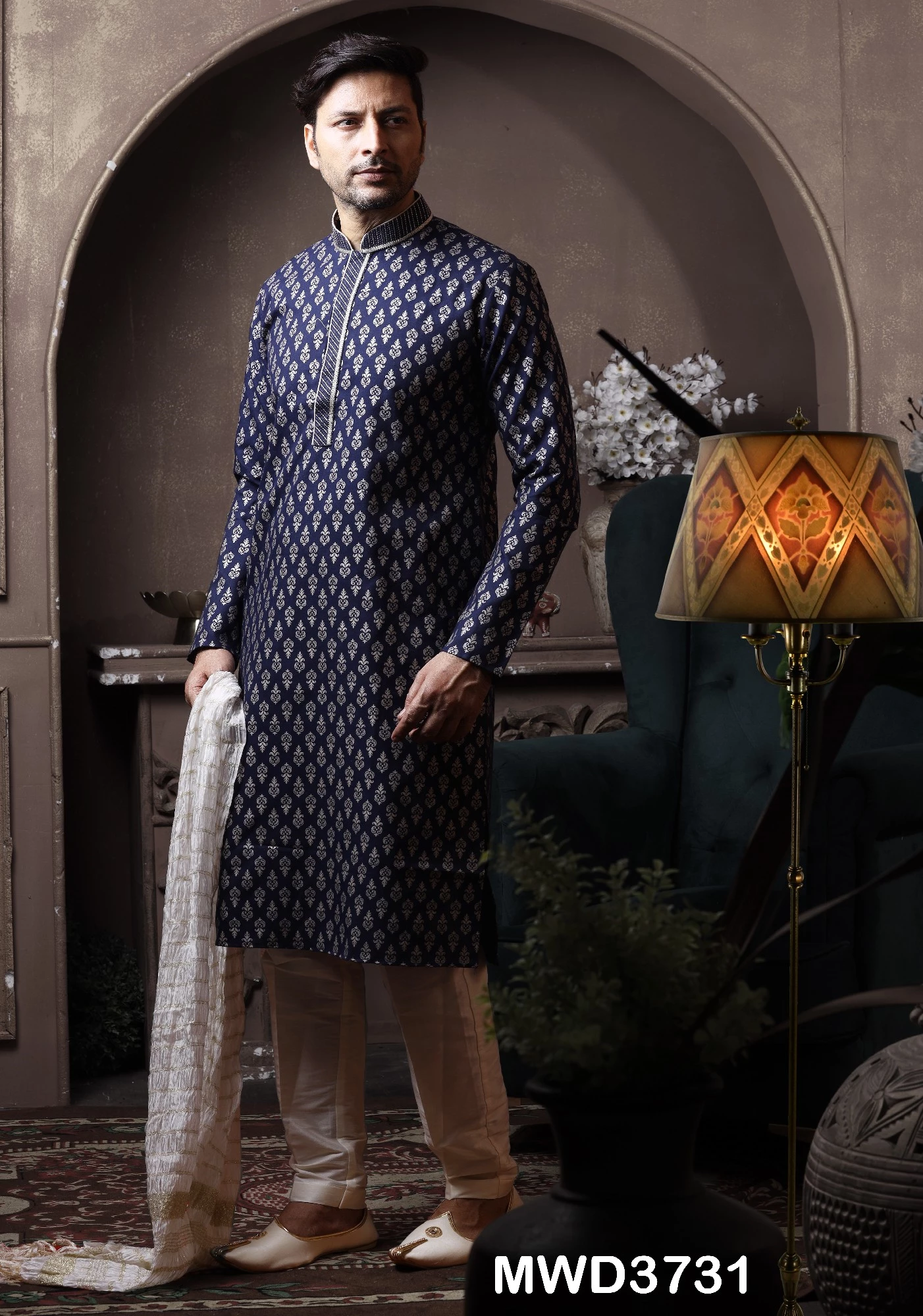 Navy Blue Mens Kurta Pajama Set In Cotton, 36-1.webp